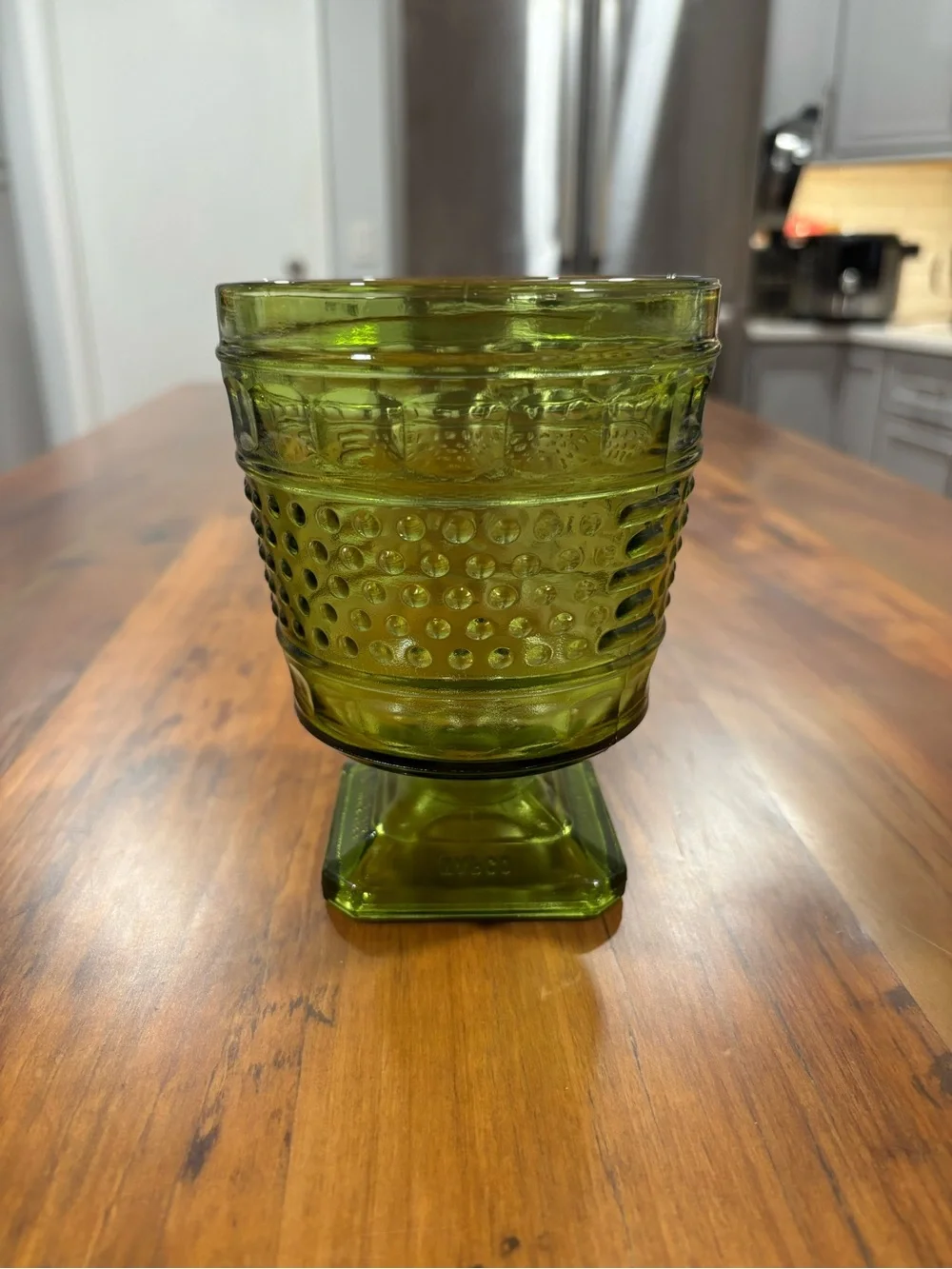 Vintage Napco Olive Green Glass Hobnail Vase Planter MCM Goblet Made in USA